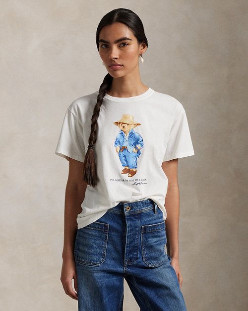 Women TEDDY BEAR T-SHIRT WHITE BLUE JACKET