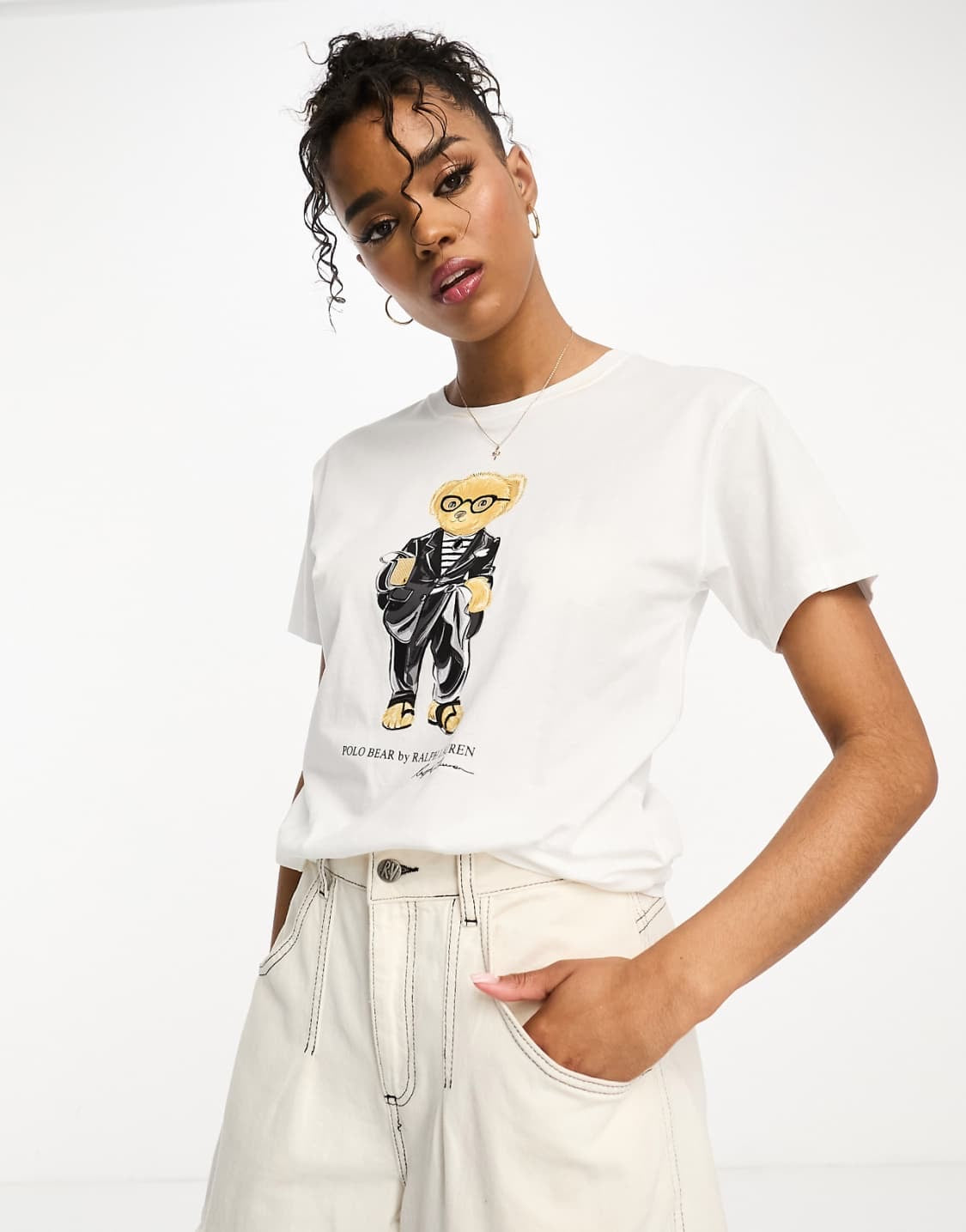 Women Teddy Bear Tshirt White Black Jacket