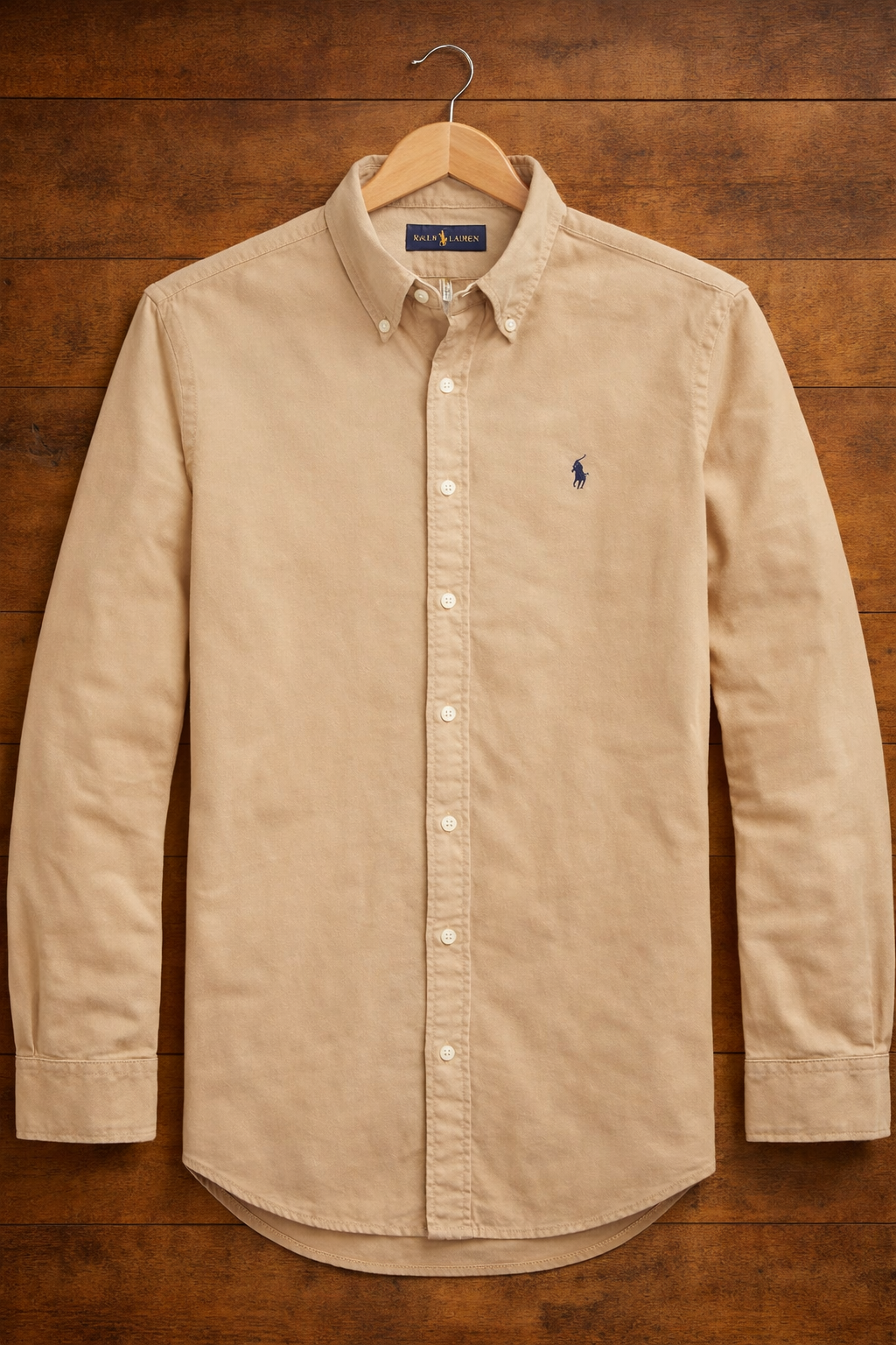 Tan Oxford Shirt (Navy Logo)