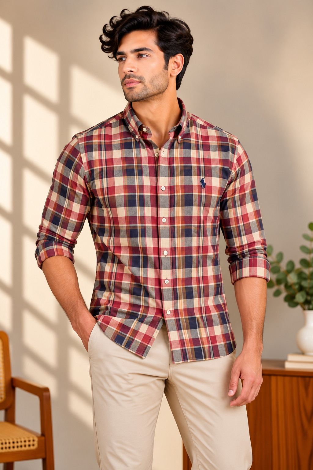 RL Madras cotton Cream Blue checks (super soft)