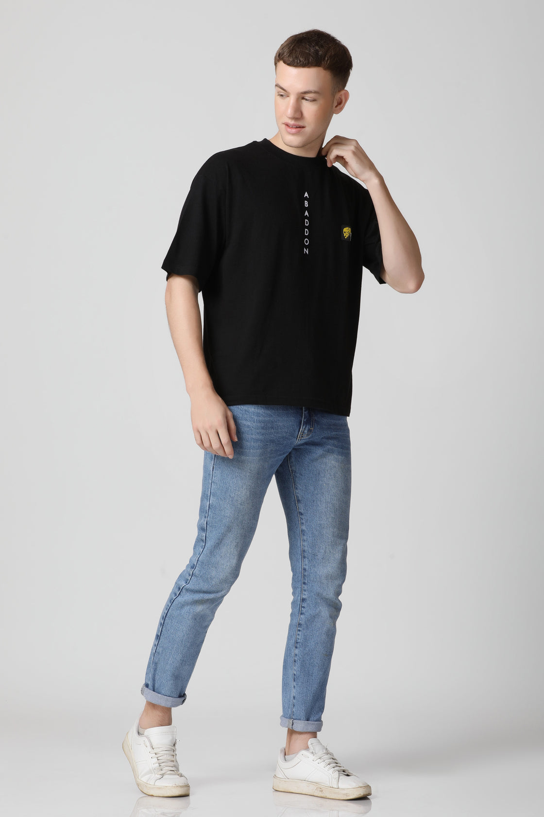 Vertical Letter Flocked Drop Shoulder T-Shirt