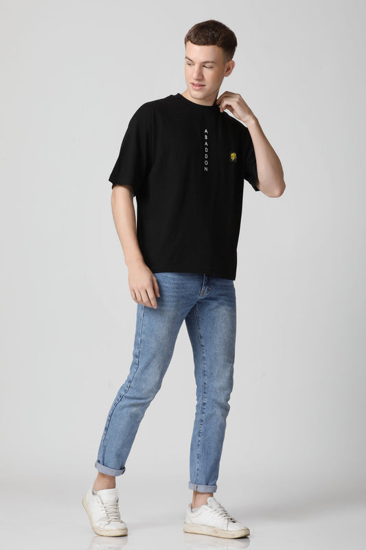 Vertical Letter Flocked Drop Shoulder T-Shirt