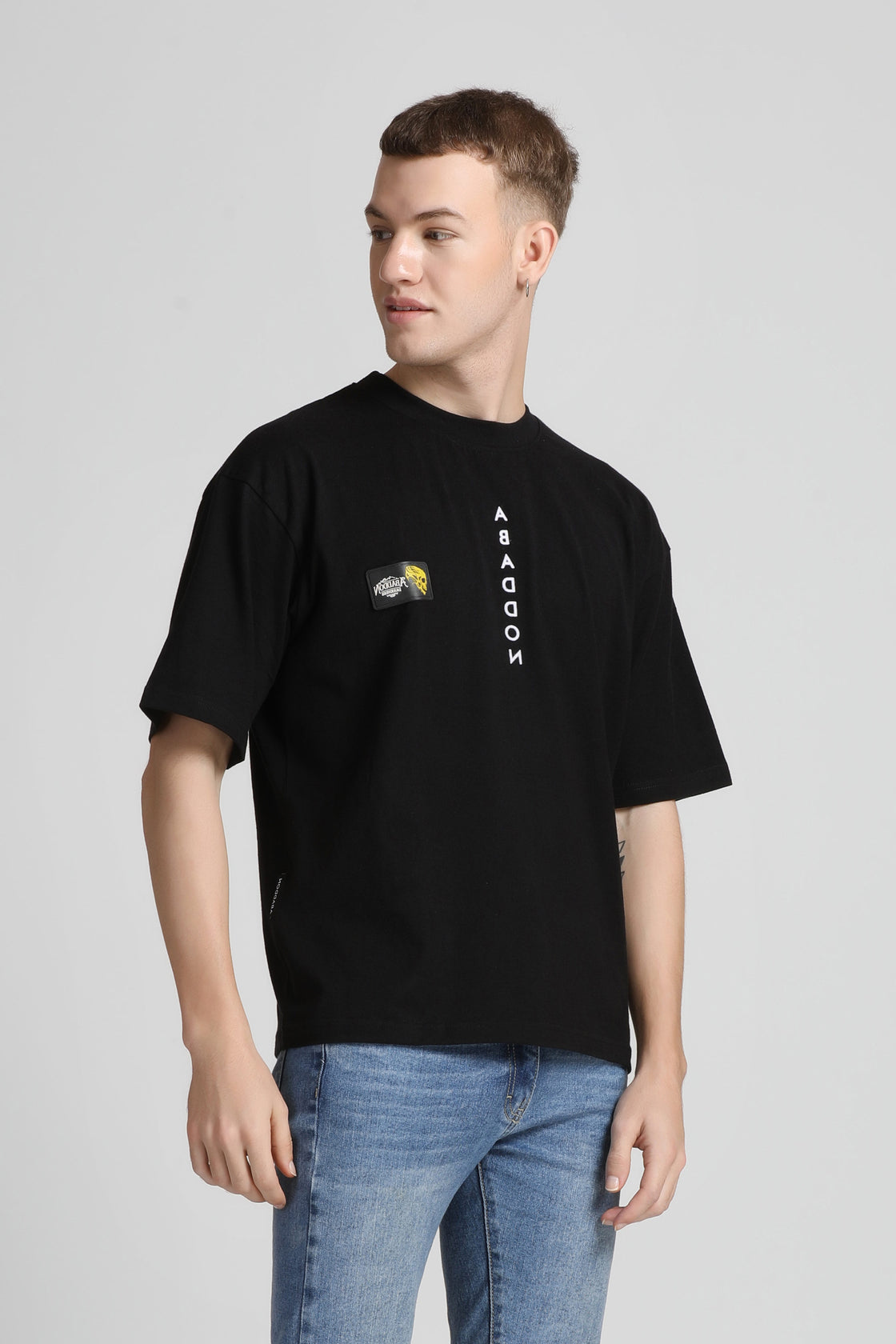 Vertical Letter Flocked Drop Shoulder T-Shirt