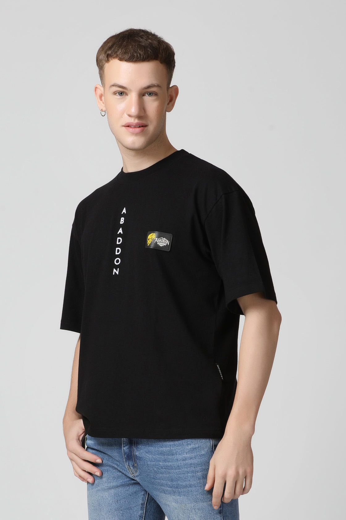 Vertical Letter Flocked Drop Shoulder T-Shirt