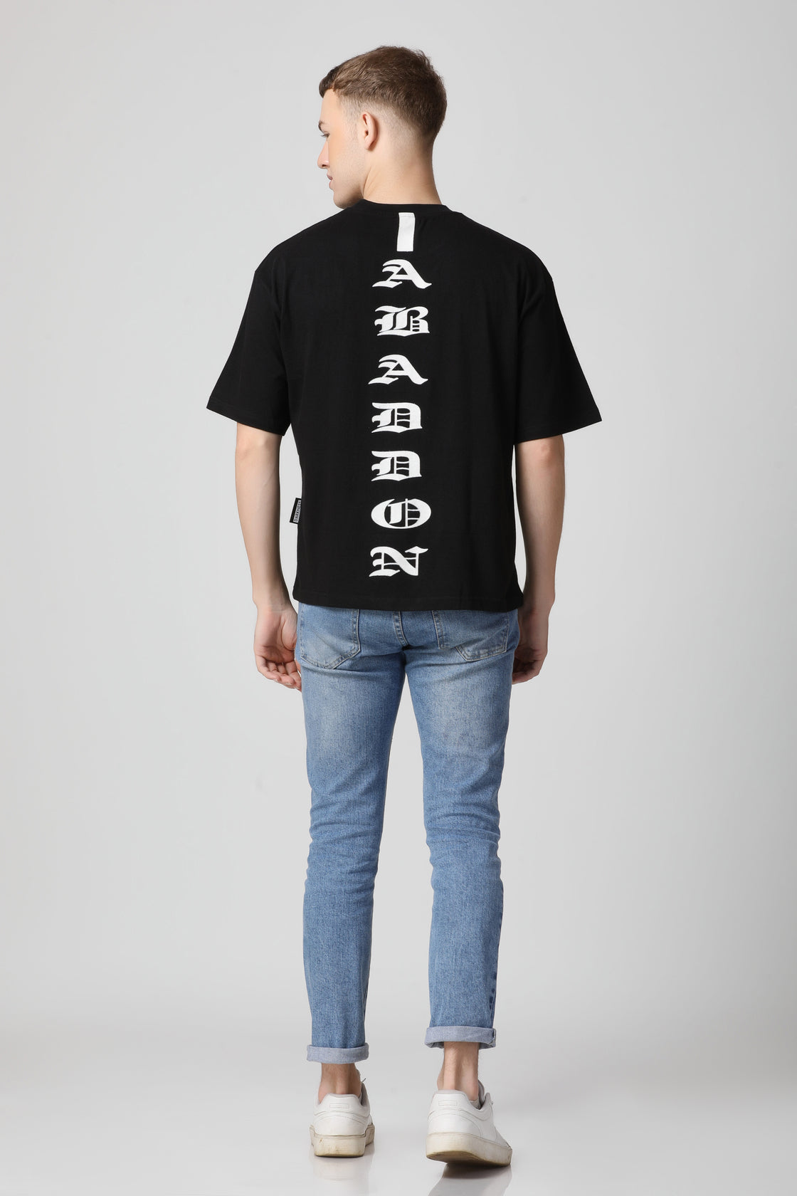 Vertical Letter Flocked Drop Shoulder T-Shirt