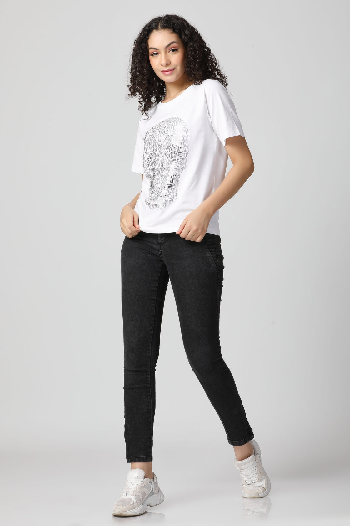 Ultra Luxury Gun Metal-Silver Crystal Diamond T-Shirt