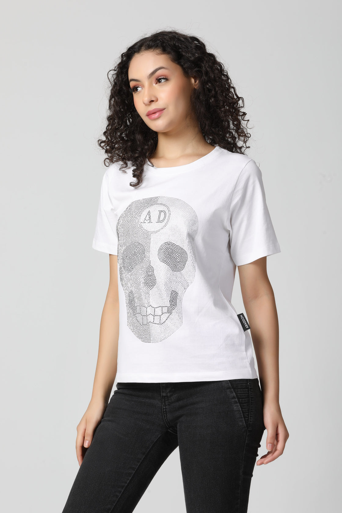 Ultra Luxury Gun Metal-Silver Crystal Diamond T-Shirt