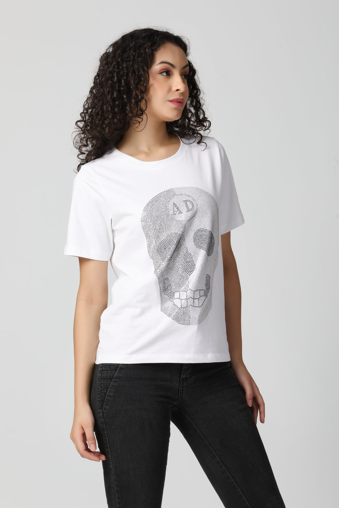 Ultra Luxury Gun Metal-Silver Crystal Diamond T-Shirt