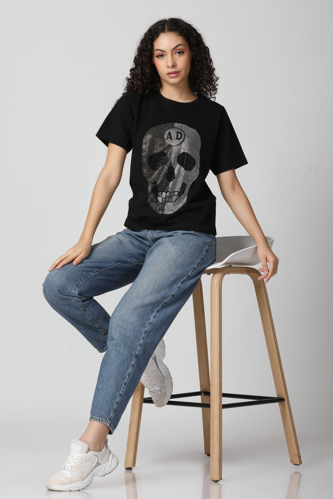 Ultra Luxury Gun Metal-Silver Crystal Diamond T-Shirt