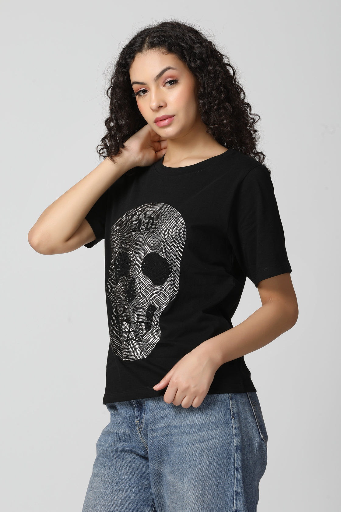 Ultra Luxury Gun Metal-Silver Crystal Diamond T-Shirt