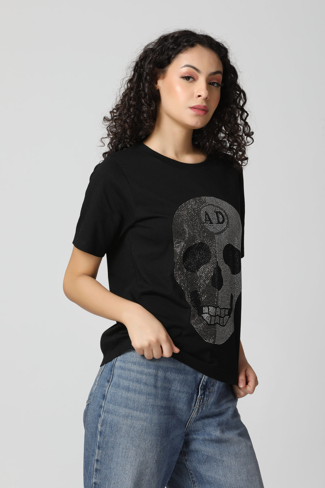 Ultra Luxury Gun Metal-Silver Crystal Diamond T-Shirt