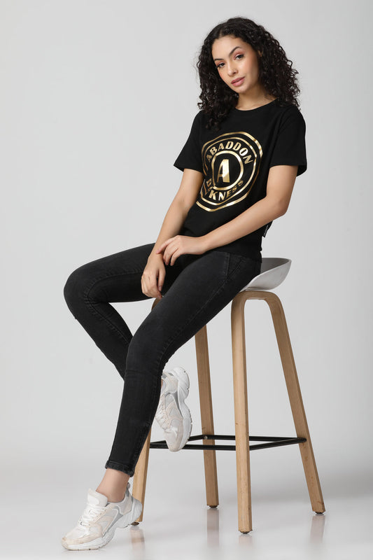 Golden Foil Coin Logo Print T-Shirt