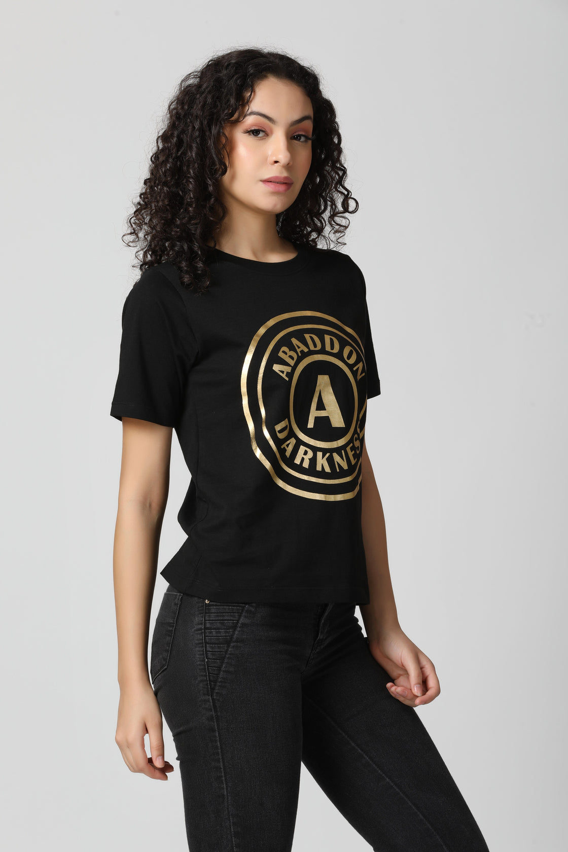 Golden Foil Coin Logo Print T-Shirt