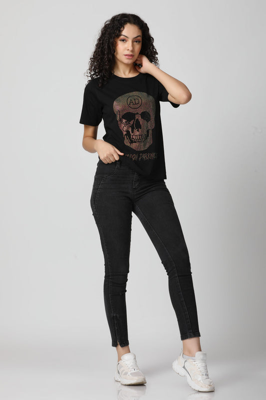 Classic Skull Multi Color Crystal Diamond T-Shirt