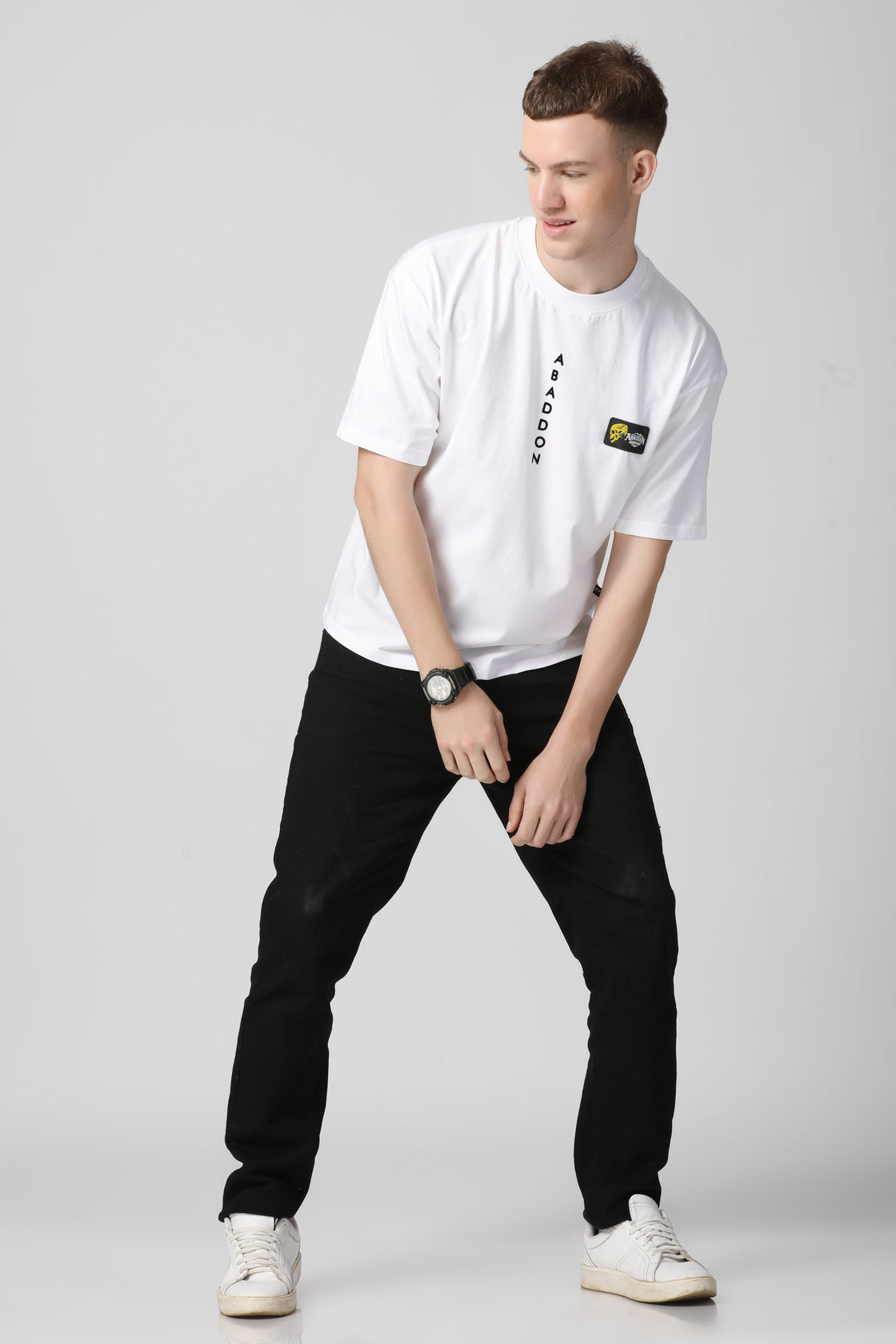 Vertical Letter Flocked Drop Shoulder T-Shirt