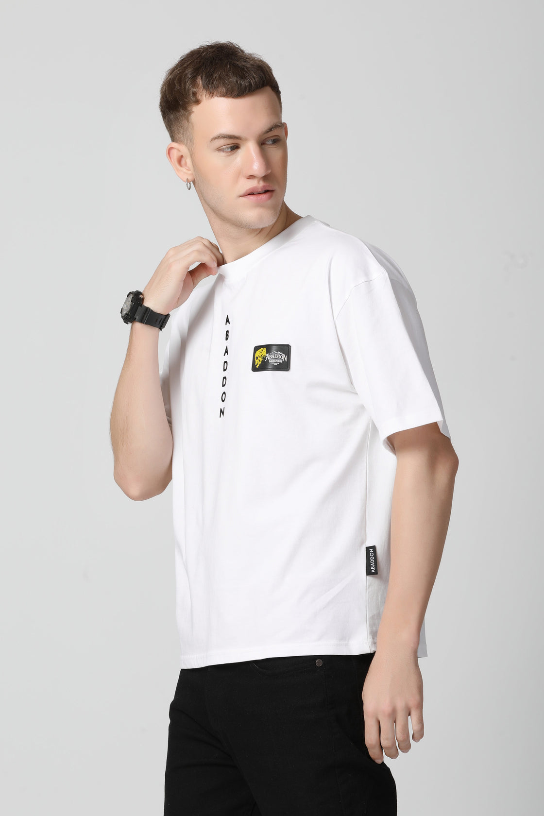 Vertical Letter Flocked Drop Shoulder T-Shirt