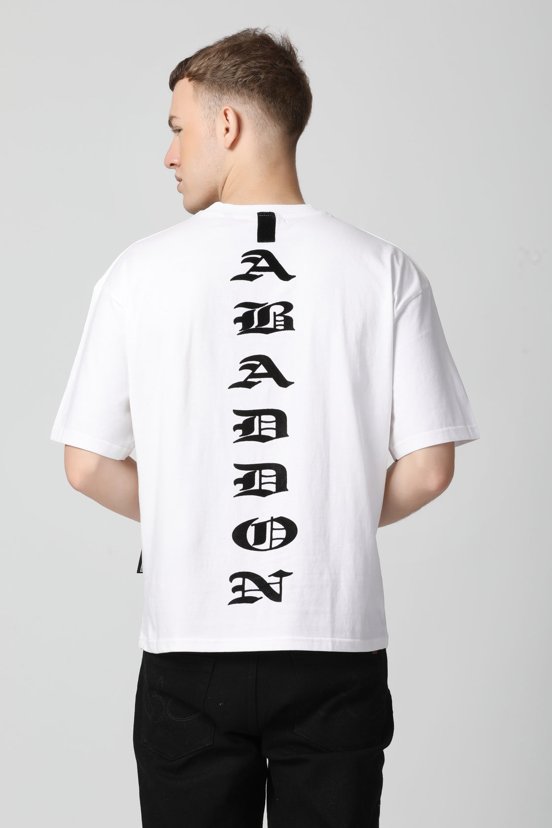 Vertical Letter Flocked Drop Shoulder T-Shirt