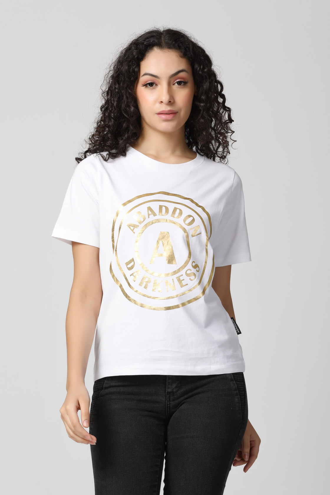 Golden Foil Coin Logo Print T-Shirt