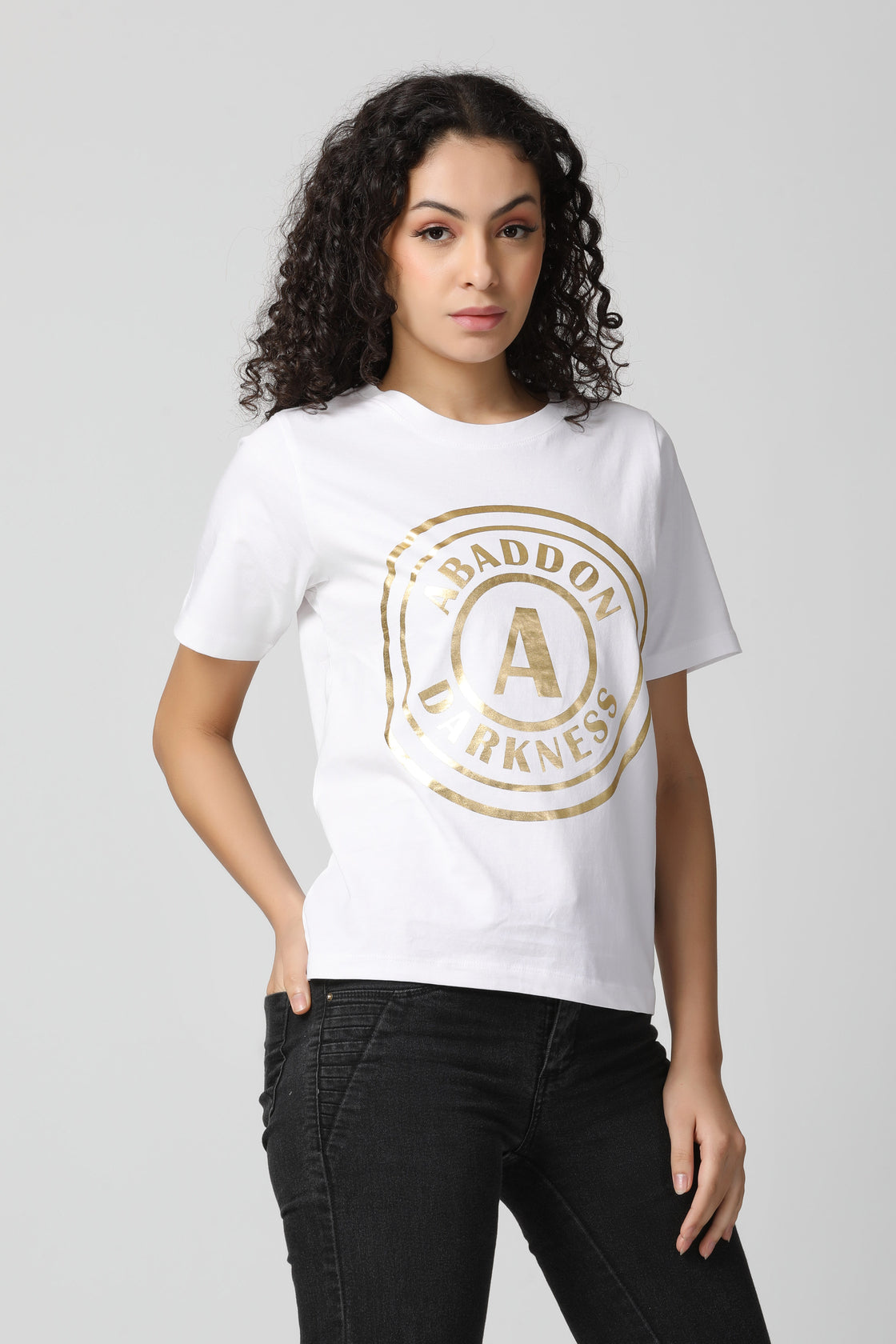 Golden Foil Coin Logo Print T-Shirt