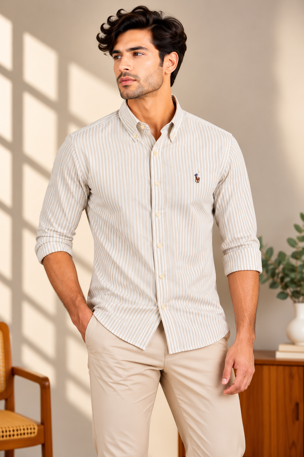Cream Stripes oxford shirt
