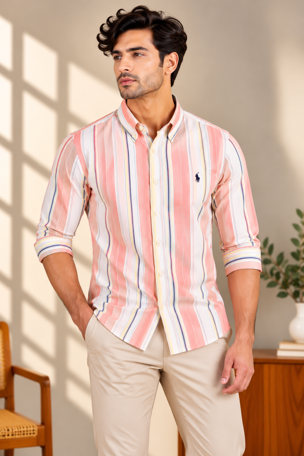 Orange stripes oxford shirt