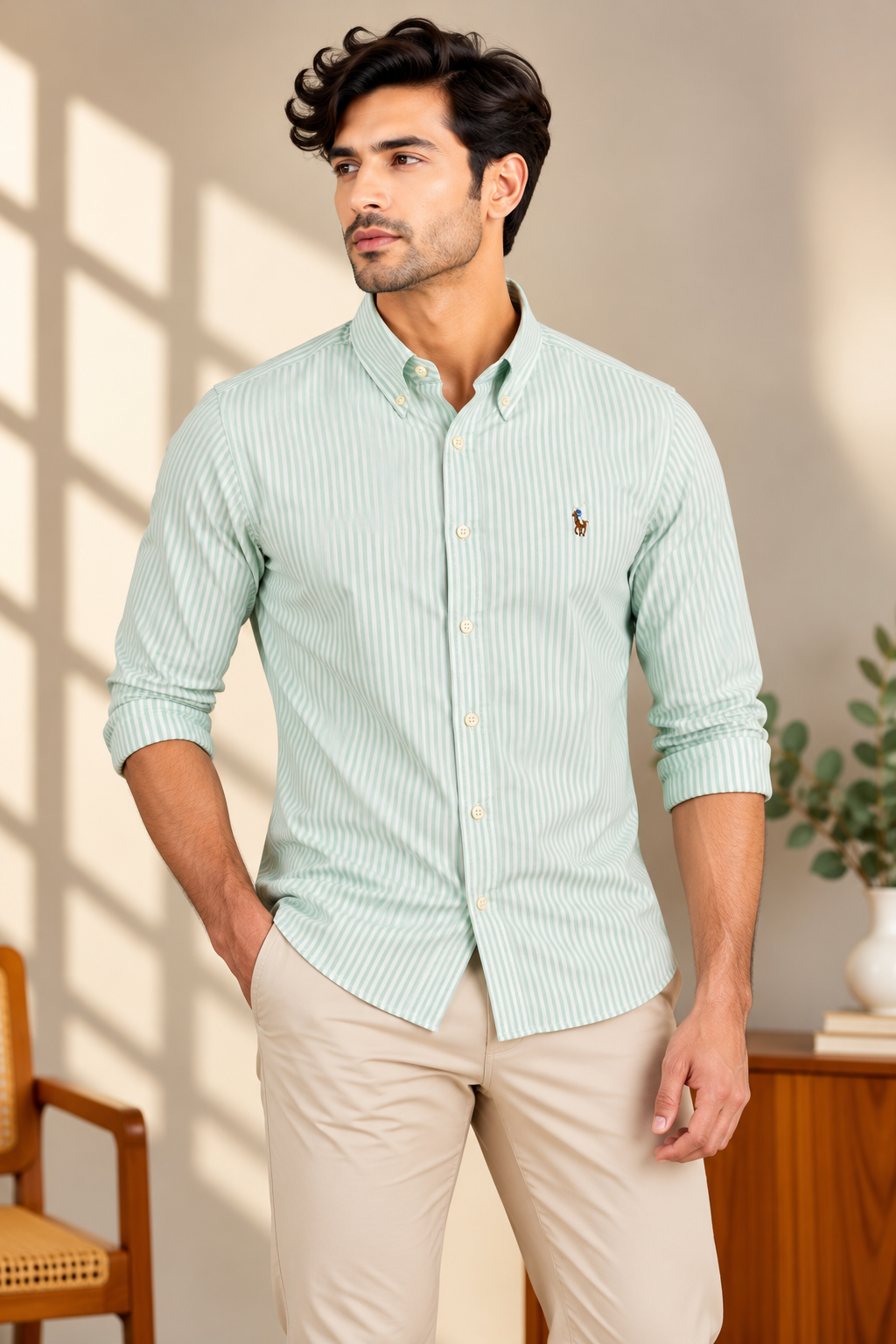Green Stripes oxford shirt