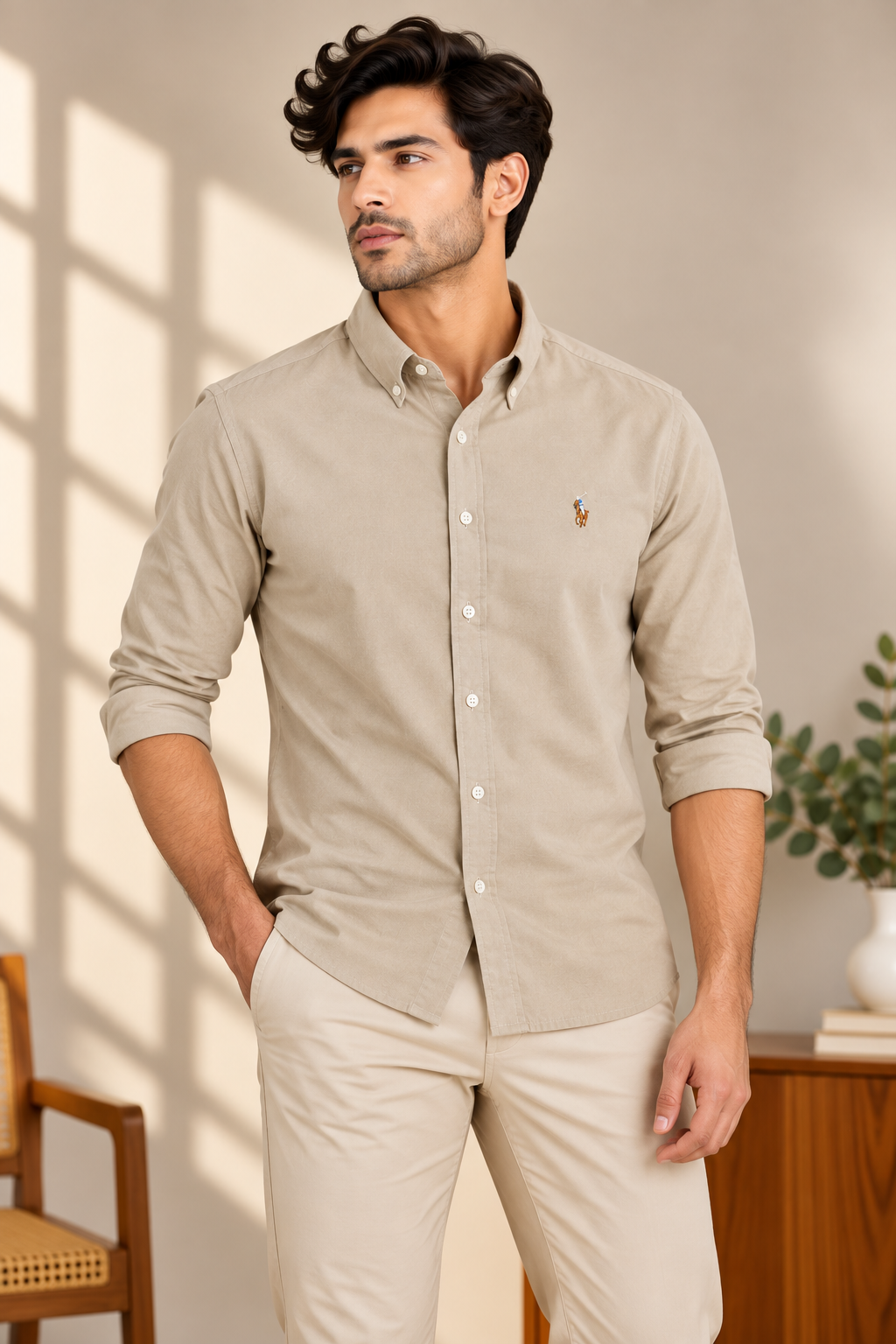 Tan Oxford Shirt (Multi Logo)