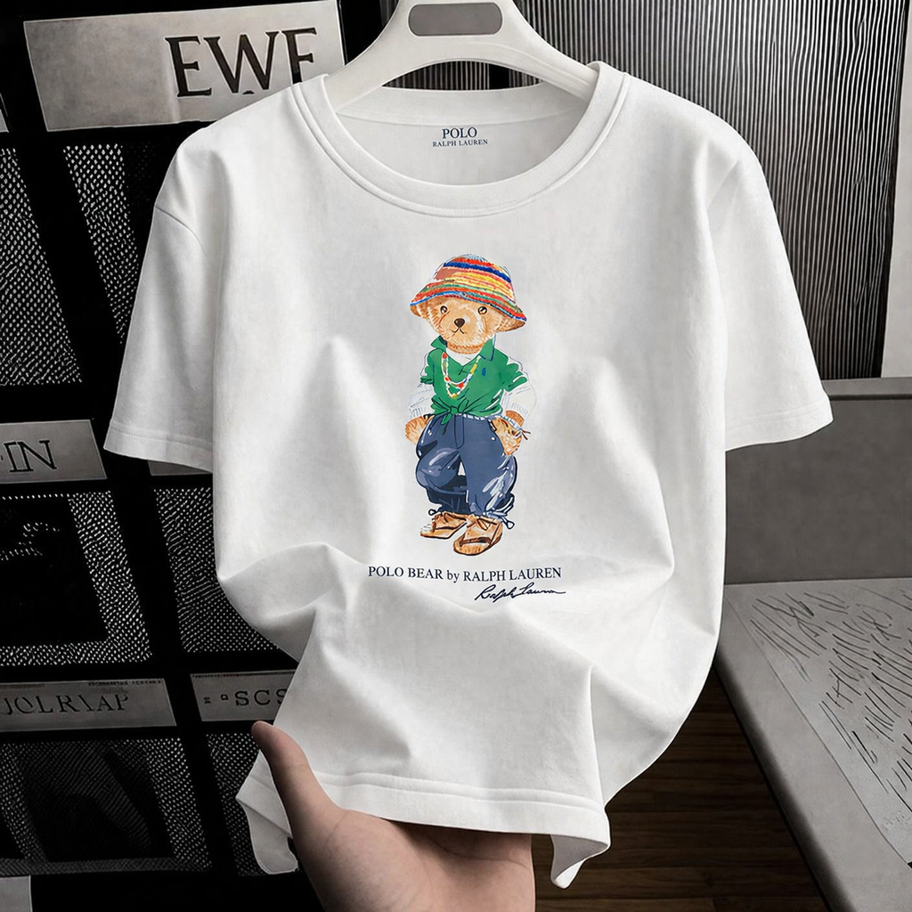 Women TEDDY BEAR T-SHIRT White Green Cap
