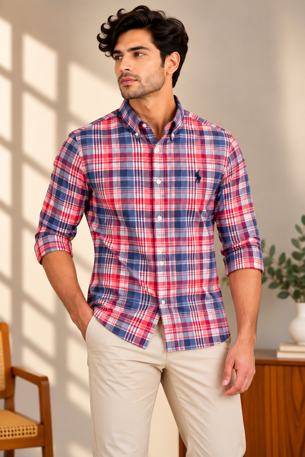 RL Madras cotton Red Blue 2 checks (super soft)