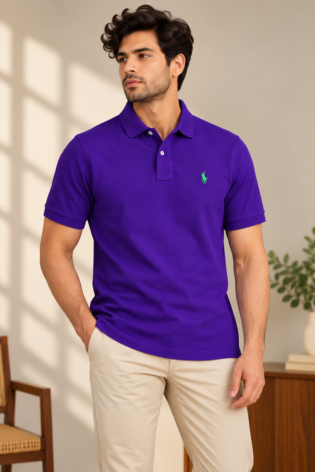 Purple Collar Tshirt (GREEN logo)